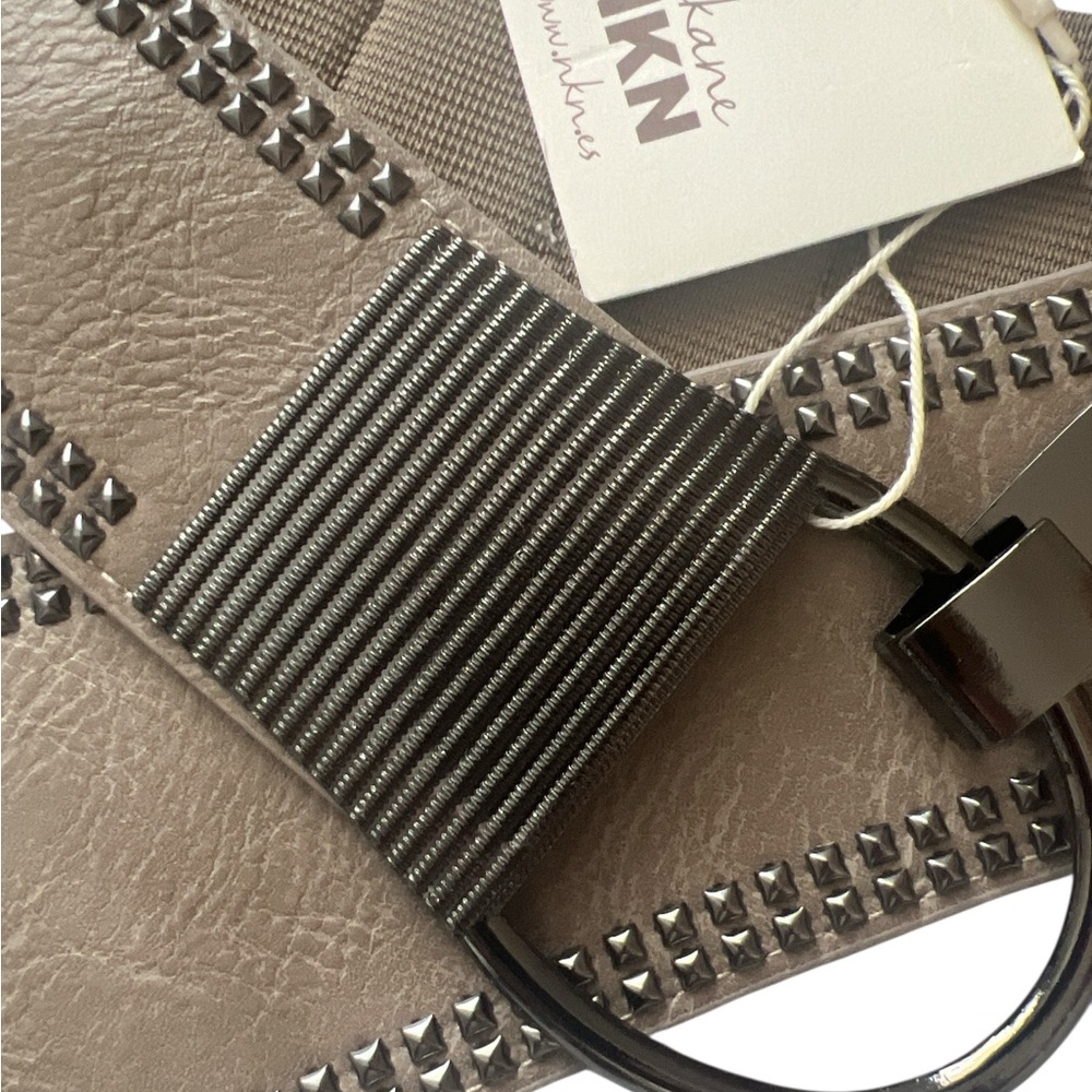 NKN Nekane Taupe Studded Stretch Belt Asymmetrical Faux Leather OS NWT - Picture 2 of 9